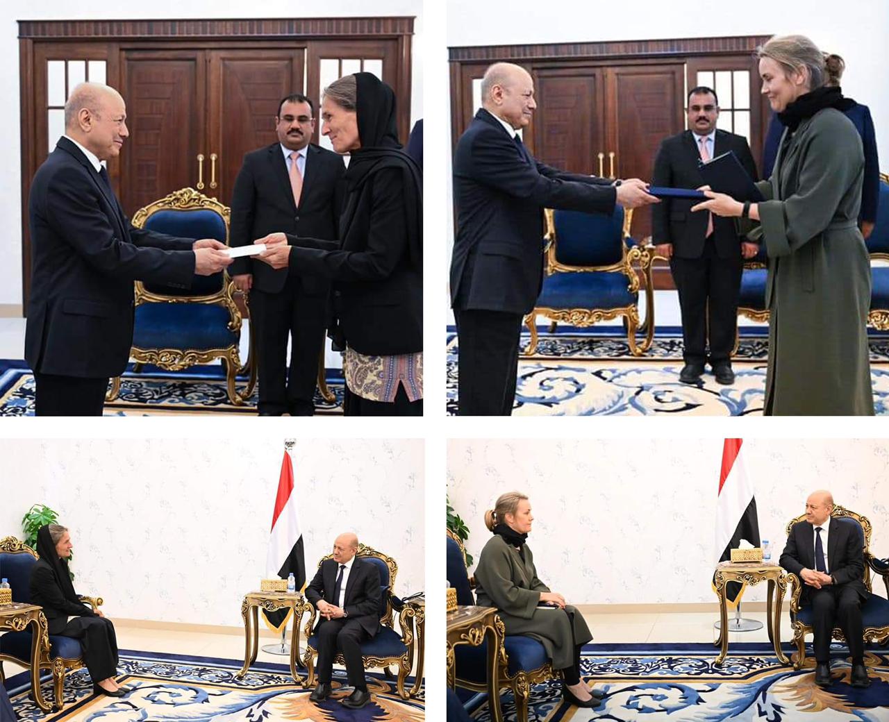 President Al-Alimi receives credentials from newly appointed ambassadors of Finland and the Netherlands