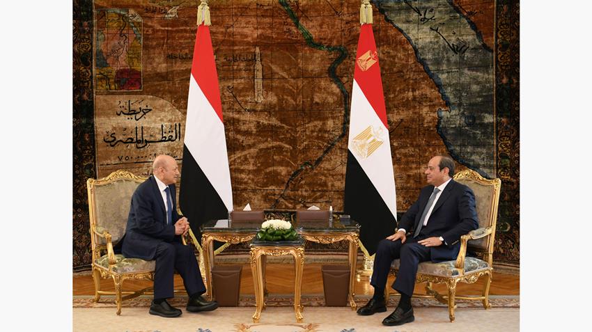 The Chairman of the Presidential Leadership Council discusses with the Egyptian President the bilateral relations between the two countries, developments in Yemen and the region