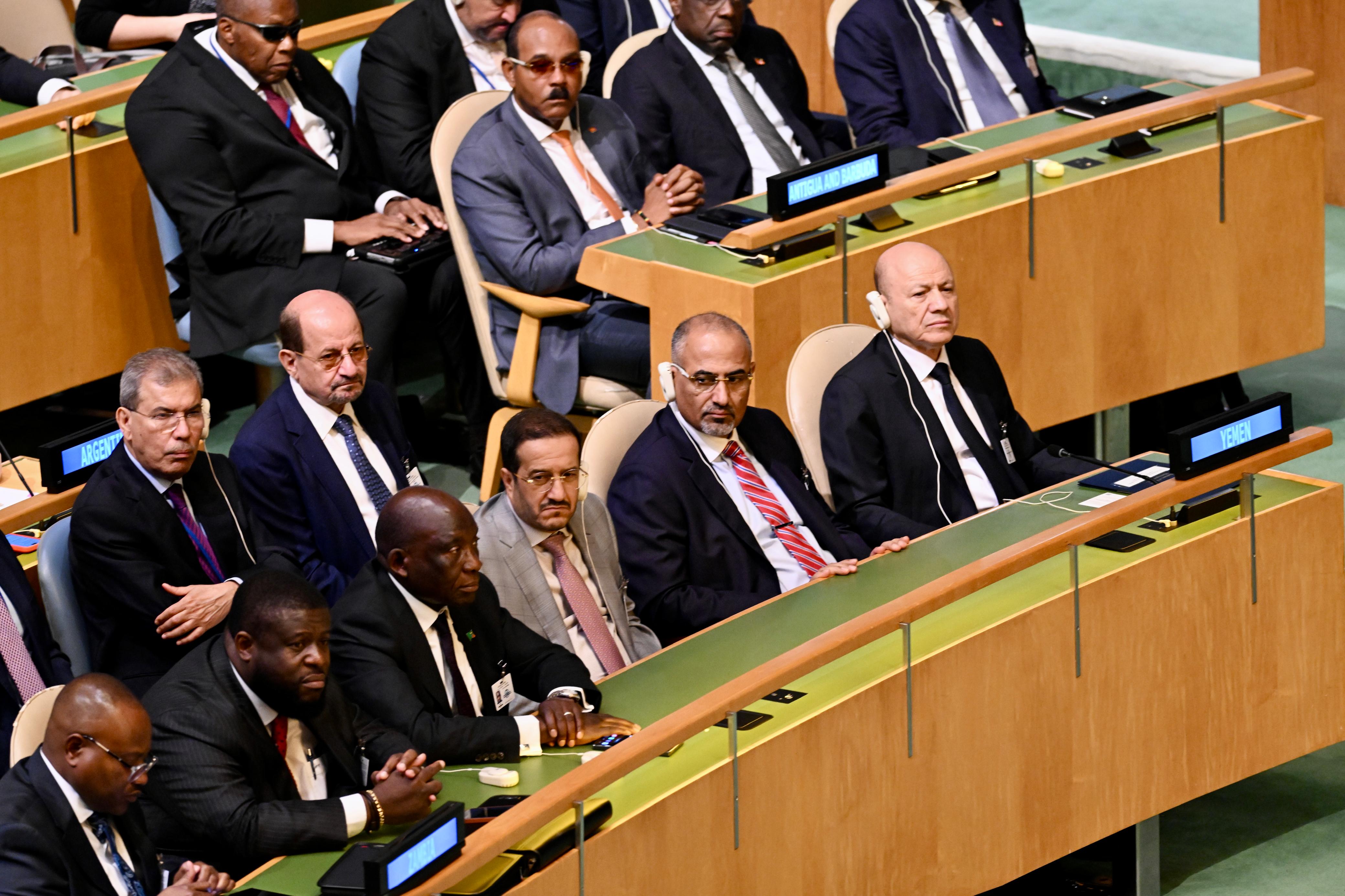 PRESIDENT AL-ALIMI, ALONG WITH AL-ZUBAIDI AND MUJALLI, THE PLC MEMBERS PARTICIPATE IN OPENING SESSION OF UN GENERAL ASSEMBLY