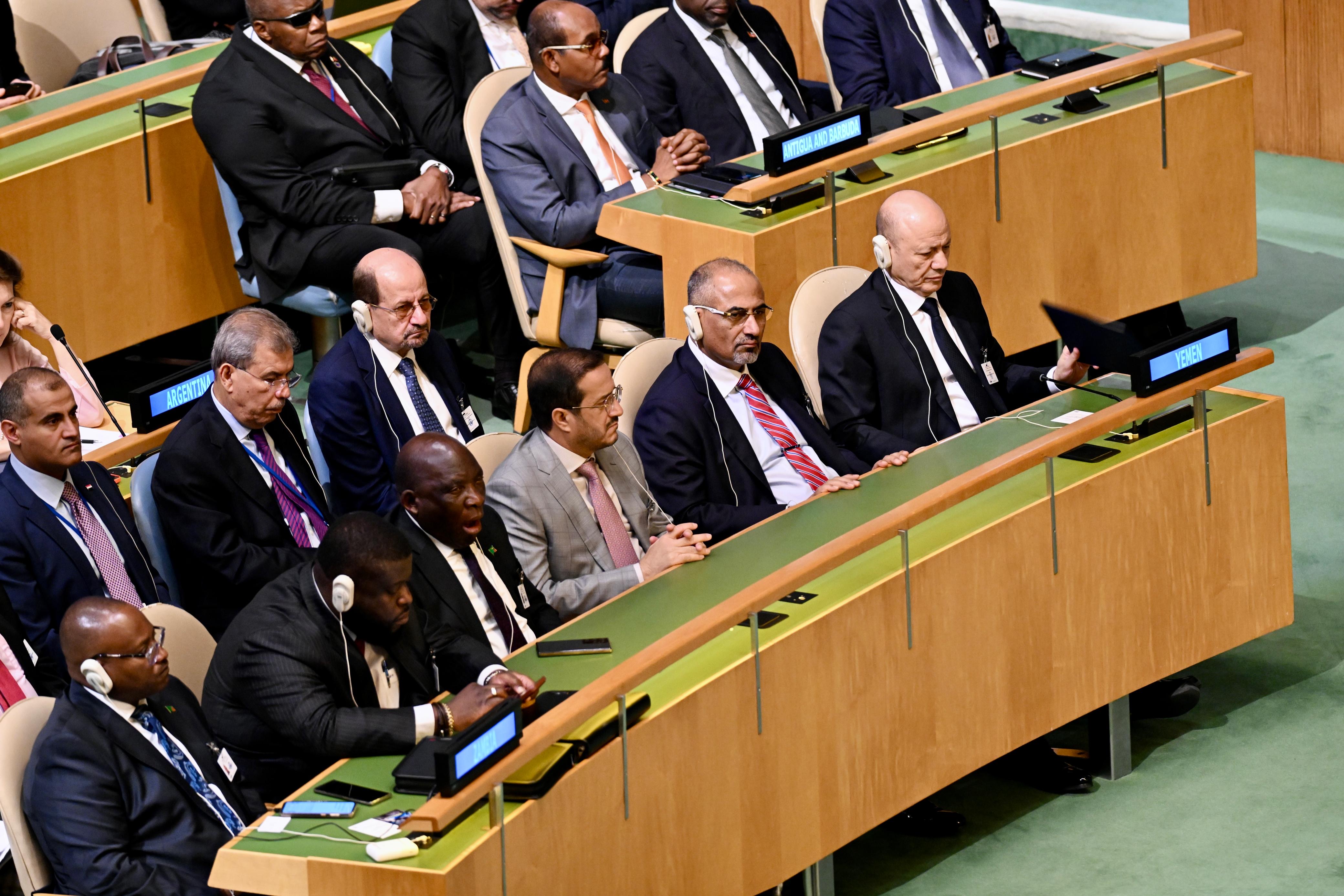 PRESIDENT AL-ALIMI, ALONG WITH AL-ZUBAIDI AND MUJALLI, THE PLC MEMBERS PARTICIPATE IN OPENING SESSION OF UN GENERAL ASSEMBLY