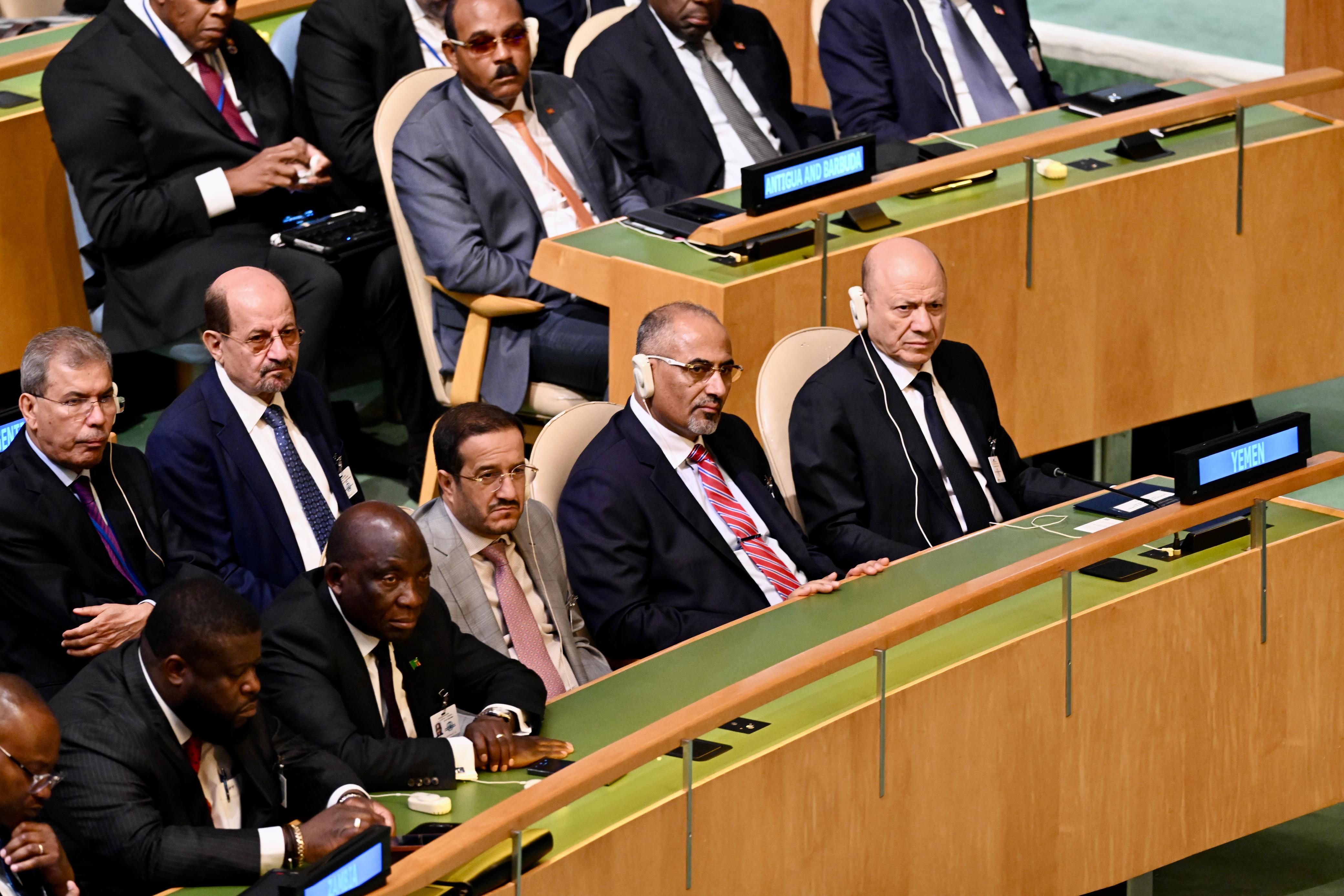 PRESIDENT AL-ALIMI, ALONG WITH AL-ZUBAIDI AND MUJALLI, THE PLC MEMBERS PARTICIPATE IN OPENING SESSION OF UN GENERAL ASSEMBLY