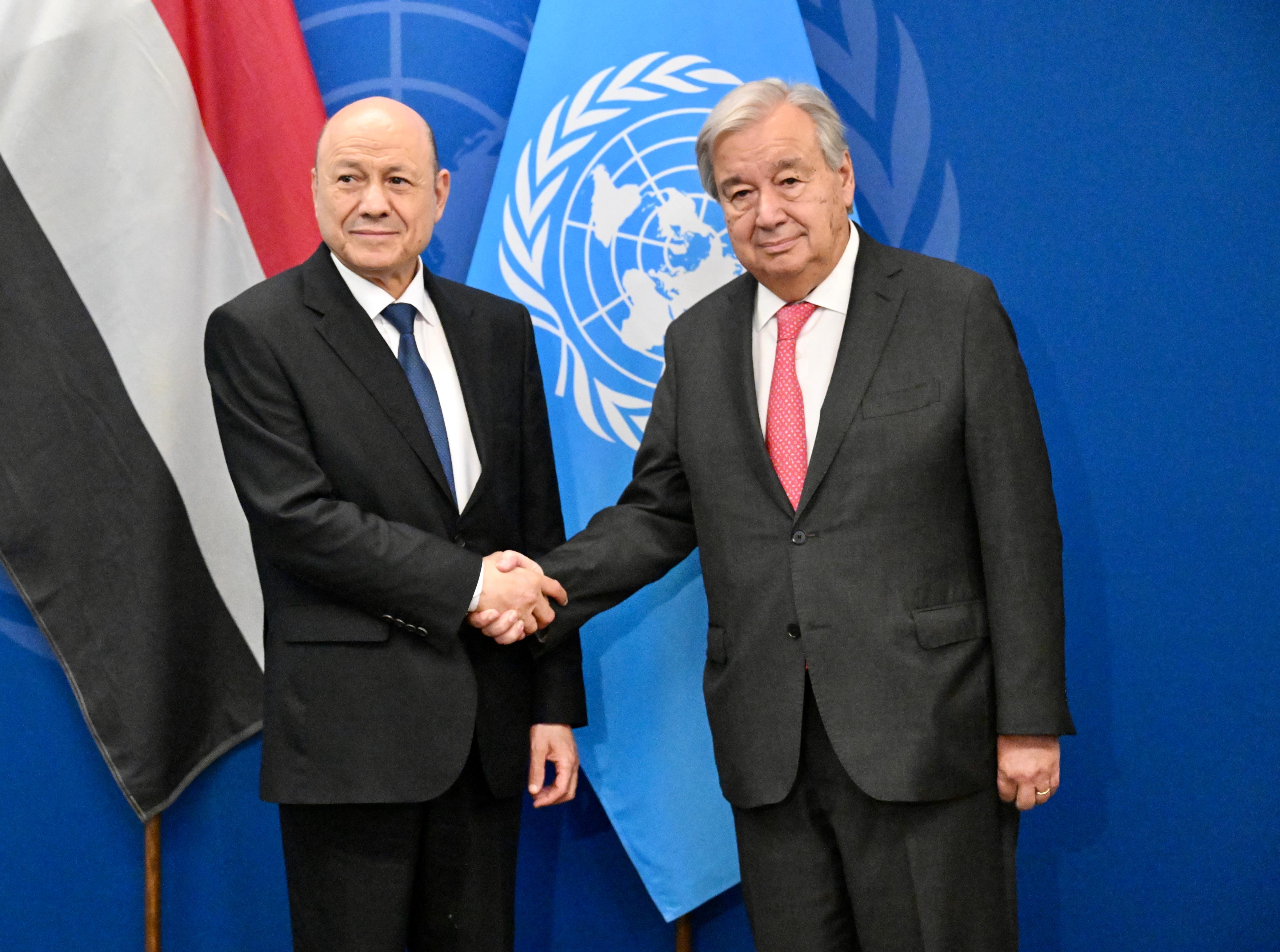 PRESIDENT AL-ALIMI DISCUSSES HUMANITARIAN SITUATION AND PEACE EFFORTS IN YEMEN WITH UN SECRETARY-GENERAL