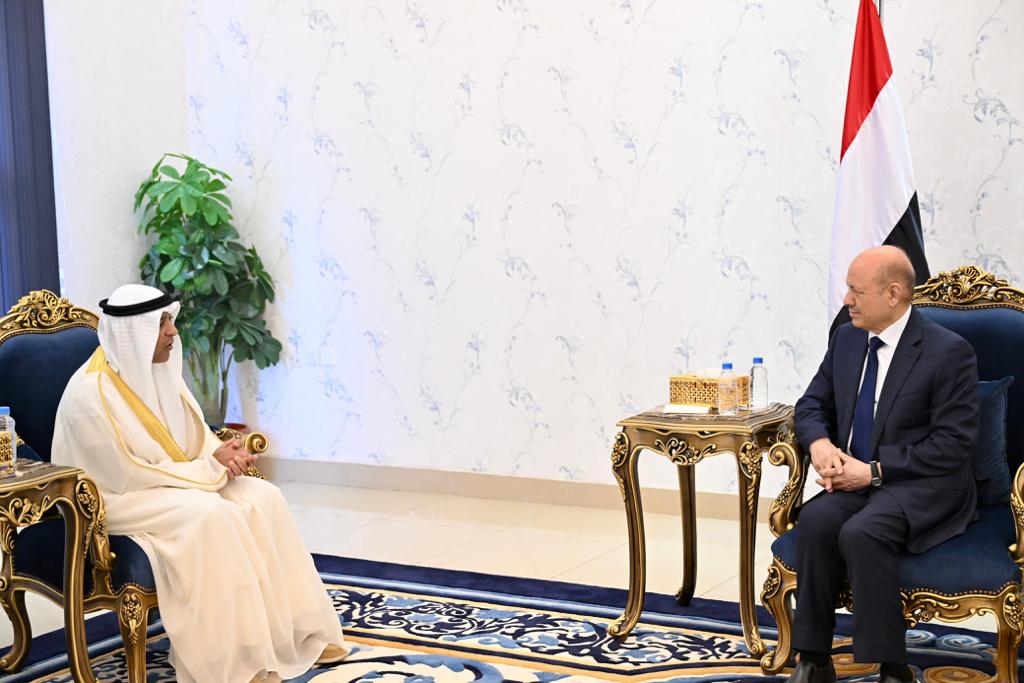 رئيس مجلس القيادة الرئاسي يستقبل في عدن الامين العام لمجلس التعاون لدول الخليج العربية 31 أغسطس 2023