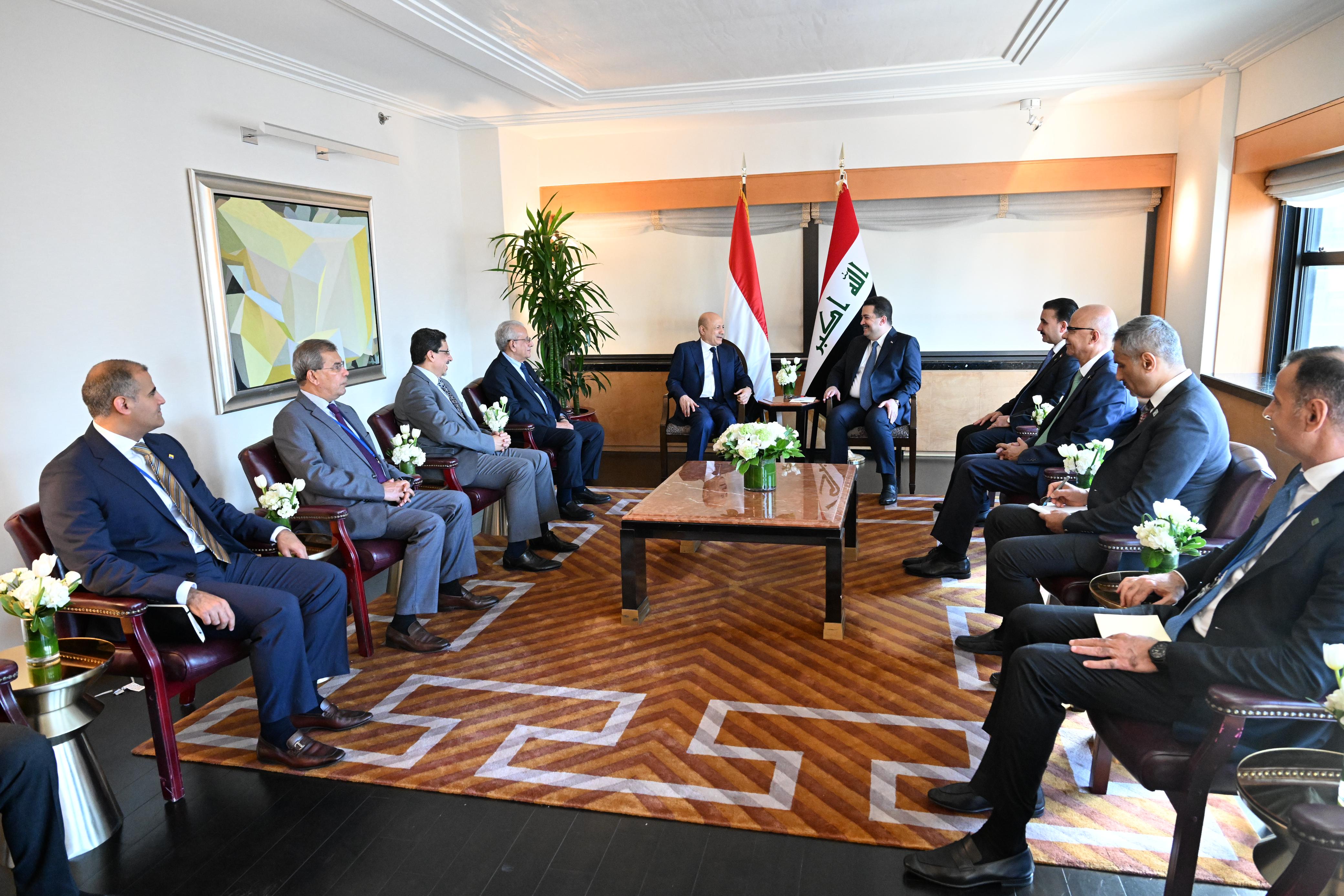 رئيس مجلس القيادة الرئاسي يلتقي رئيس الوزراء العراقي، 21 سبتمبر 2023 