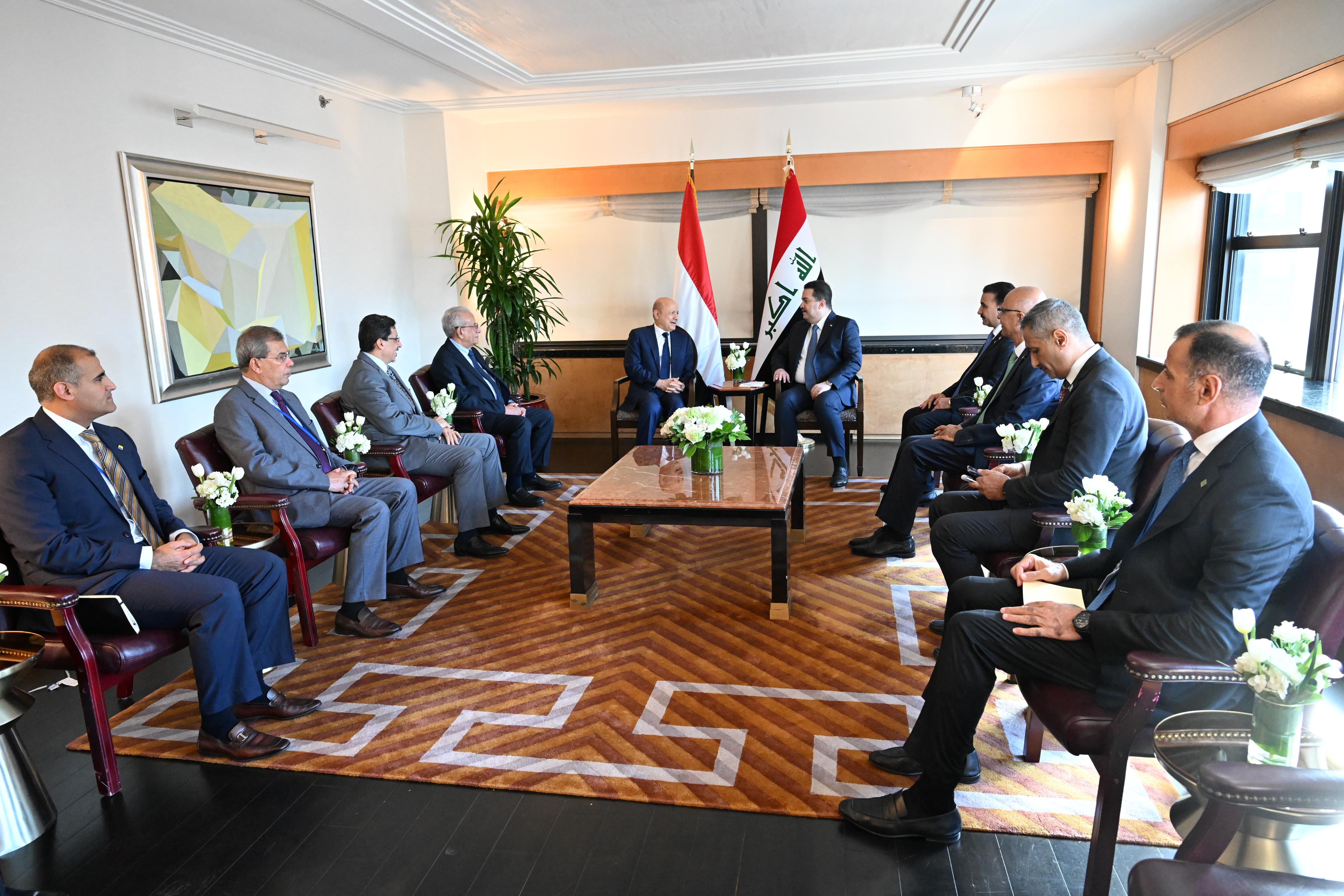 رئيس مجلس القيادة الرئاسي يلتقي رئيس الوزراء العراقي، 21 سبتمبر 2023 